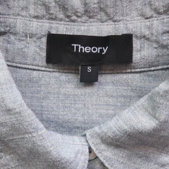 Theory Linen Gray Blue Button Down Short Sleeve Mini Shirt Dress Spring Summer S - Picture 10 of 13